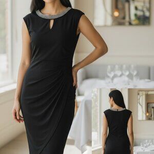 Black Karina Womens Sleeveless Cocktail Dress With Rhinestone Collar Keyhole Bac